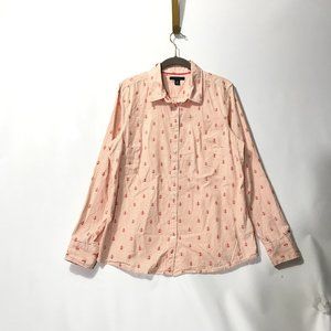 Tommy Hilfiger Womens Large Nautical Peach Anchor Long Sleeve Button Down Shirt